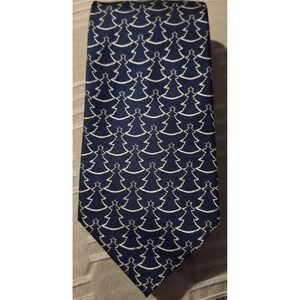 Van Heusen Vintage Tie 100% Silk Navy with Gold Trees Christm‎